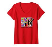Donna MTV Retro 90's Collectibles Logo Maglietta con Collo a V