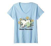 Donna MTV Retro Garden with Mushrooms And Flowers Maglietta con Collo a V