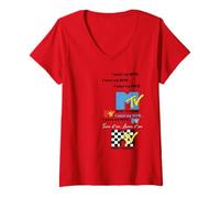 Donna MTV Retro I Want My MTV 80s Checkerboard Maglietta con Collo a V