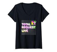 Donna MTV Total Request Live Neon Y2K Block Logo Maglietta con Collo a V