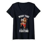 Donna Muay Thai Brown Bear Kickboxing MMA Maglietta con Collo a V