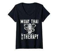 Donna Muay Thai è la mia terapia Tiger arti marziali Thai Boxing Maglietta con Collo a V