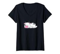 Donna Mucca Che Dorme Maglietta con Collo a V
