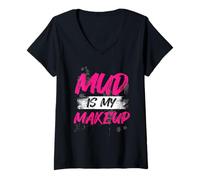 Donna Mud is My Makeup Muddy Race Fango Mud Run Maglietta con Collo a V