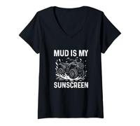 Donna Mud Is My Sunscreen - Protezione Solare per Fuoristrada, Fuoristrada, Quad e Motociclisti Maglietta con Collo a V