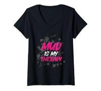 Donna Mud is My Therapy Muddy Race Mud Run Maglietta con Collo a V