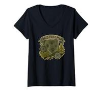 Donna Mud Print Map Mappa di Tracce Animali sul Campo Maglietta con Collo a V