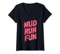 Donna Mud Run Fun Mudder Rosa Trail Running Mudding Race Fun Team Maglietta con Collo a V