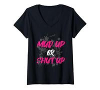 Donna Mud up or Shut up Muddy Race - Mud Run Maglietta con Collo a V