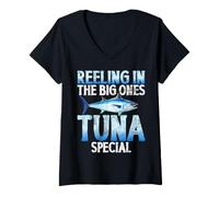 Donna Mulinelli nella Pesca Speciale del tonno Big Ones Maglietta con Collo a V