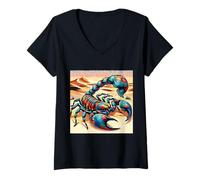 Donna Multicolor Scorpion in The Desert Maglietta con Collo a V