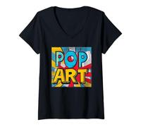 Donna Multicolore Pop Art Costume Maglietta con Collo a V