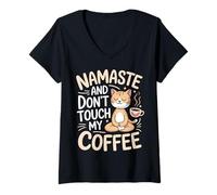 Donna Mum Yoga Coffee Funny Namaste Saying Design Festa Mama Maglietta con Collo a V
