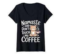 Donna Mum Yoga Coffee Funny Namaste Saying Design Festa Mama Maglietta con Collo a V
