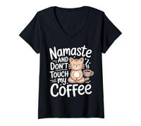 Donna Mum Yoga Coffee Funny Namaste Saying Design Festa Mama Maglietta con Collo a V