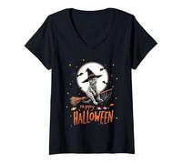 Donna Mummy Cat Witch Candy Spooky Ghost Happy Halloween Costume Maglietta con Collo a V