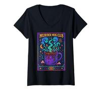 Donna Murder Mug Club Funny Hot Chocolate Maglietta con Collo a V