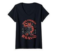 Donna Muscolare Tiger Samurai Forza Interiore Ispirazione Giapponese Maglietta con Collo a V