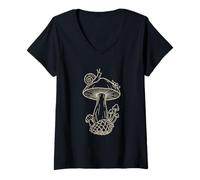 Donna Mushroom Cottagecore Micologia Cacciatore di Funghi Foraggiamento Maglietta con Collo a V