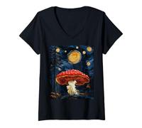 Donna Mushroom Starry Night - Van Gogh Inspired Tee Maglietta con Collo a V