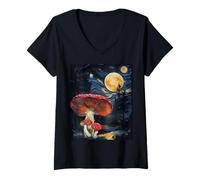 Donna Mushroom Starry Night - Van Gogh Inspired Tee Maglietta con Collo a V