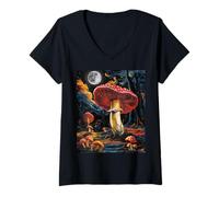Donna Mushroom Starry Night - Van Gogh Inspired Tee Maglietta con Collo a V