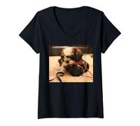 Donna Music Dog Lover - Amore al Primo morso Maglietta con Collo a V