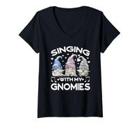 Donna Music GNOME Graphic for Teacher Singing with My Gnomies Maglietta con Collo a V