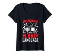 Donna Music Is My Love Lingua Divertente San Valentino Musicista Maglietta con Collo a V
