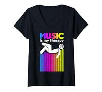 Donna Music Is My Therapy Equalizzatore DJ Arcobaleno Ingegnere del Suono Maglietta con Collo a V