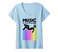 Donna Music Is My Therapy Equalizzatore DJ Arcobaleno Ingegnere del Suono Maglietta con Collo a V