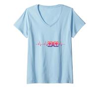 Donna Music Lover Heartbeat Music Box DJ Heartline Disc Jockey Maglietta con Collo a V