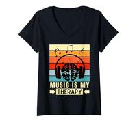 Donna Music My Therapy - Cuffie retrò per amanti della musica Maglietta con Collo a V