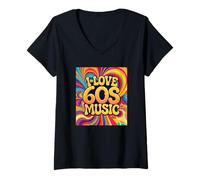 Donna Musica Anni '60 Amo Gli Anni Sessanta Maglietta con Collo a V