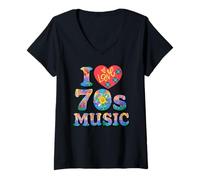 Donna Musica Anni '70 I Love The Seventies 70s Maglietta con Collo a V