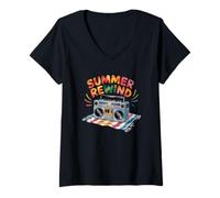 Donna Musica Boombox retrò Summer Rewind Maglietta con Collo a V