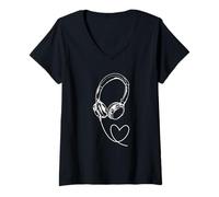 Donna Musica con Cuore Maglietta con Collo a V