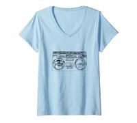 Donna Musica Hiphop Vecchia Scuola Rap Ghetto Blaster Stile retrò Maglietta con Collo a V