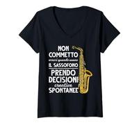 Donna Musica Non Commetto Errori Quando Suono Il Sassofono Maglietta con Collo a V