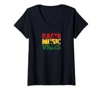 Donna Musica Rasta Vibes Reggae Maglietta con Collo a V