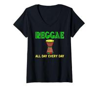 Donna Musica Reggae Tamburo Ritmo Vibes Quotidiano Maglietta con Collo a V