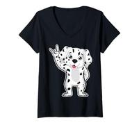Donna Musica Rock retrò del Simpatico Cane Dalmata Maglietta con Collo a V