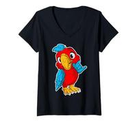 Donna Musica Rock retrò di Cute Red Parrot Maglietta con Collo a V