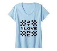 Donna Musica Ska Bicolore One Love Maglietta con Collo a V