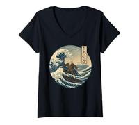 Donna Musicista classico JS Bach Ukiyo-e Surfing Maglietta con Collo a V