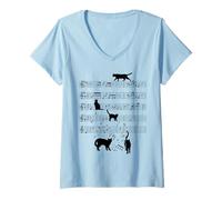 Donna musicista musica gatti note musicali chiave Maglietta con Collo a V
