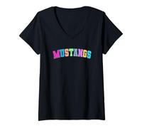 Donna Mustangs Bold School Team Spirit Pride Maglietta con Collo a V