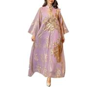 Donna Musulmano Abaya Vestito Abiti di Preghiera Islamico Caftano Maxi Abiti Dorato Ricamo di Perline Arabo Filato Robe, Light Pink, L