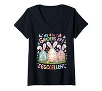 Donna My 4th Graders Are Eggccellent - Easter Fourth Grade Teacher Maglietta con Collo a V