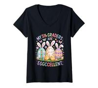 Donna My 5th Graders Are Eggccellent - Easter Fifth Grade Teacher Maglietta con Collo a V